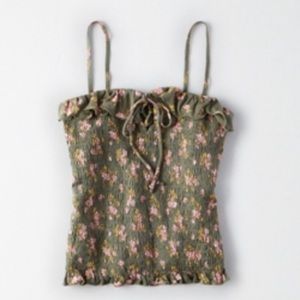 American Eagle Ruffle green tank Small